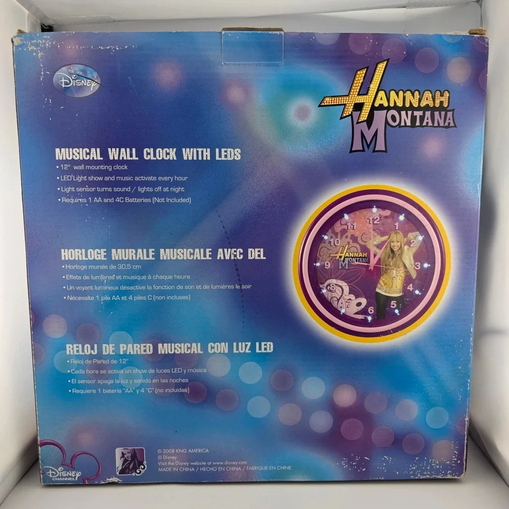 Hannah Montana Musical Wall Clock Disney LED‎ Lights 2008 Collectible Rare NIB